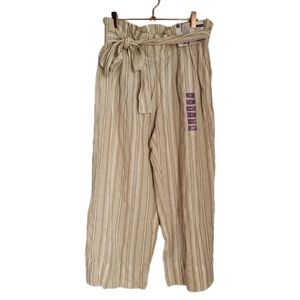 Zac Rachel Pants Womens S Small Beige Stripe Linen Crop Pockets